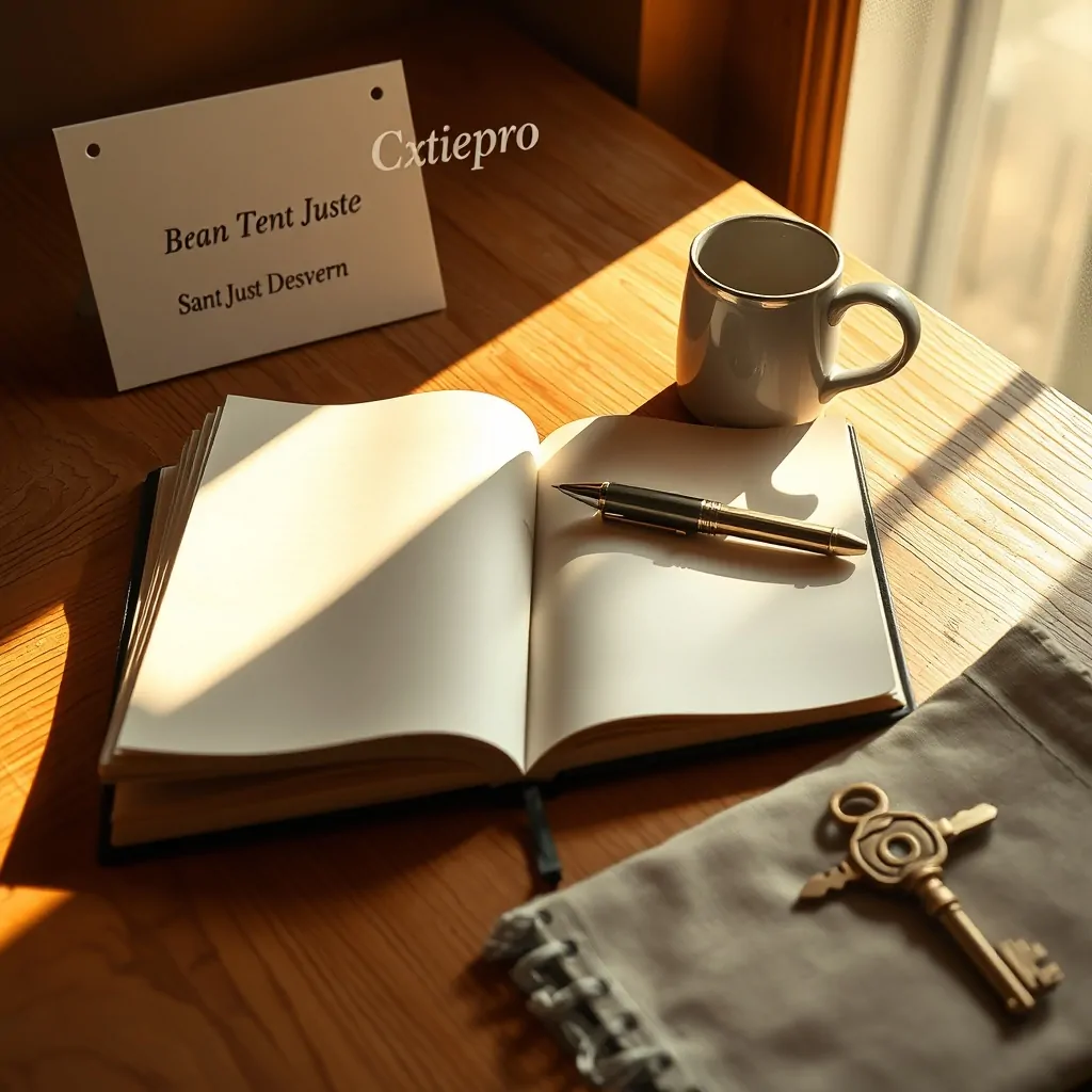 Un diario crema abierto en un escritorio de roble, con un bolígrafo, una taza y una llave; ideal para "Donde puedo contratar un cerrajero para cambiar cerraduras en una emergencia".