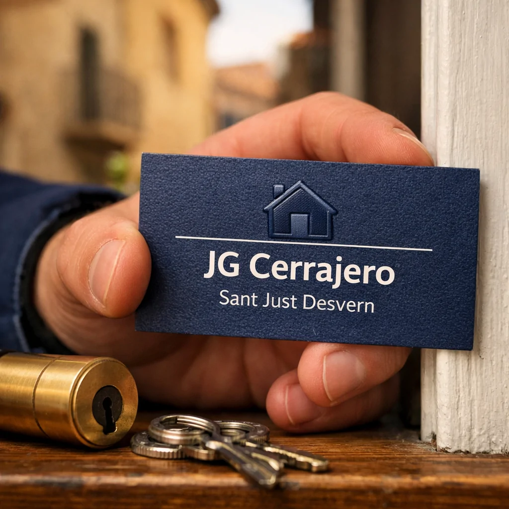 Primer plano extremo de una mano de cerrajero colocando una tarjeta de contacto en una puerta en Sant Just Desvern. Donde encontrar cerrajeros que hagan instalaciones de seguridad en Sant Just Desvern.