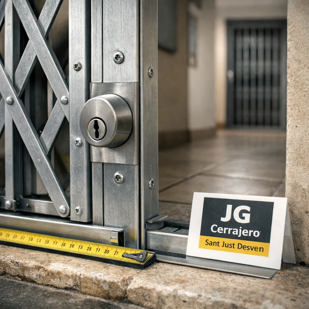 Reja de ballesta en portal con guu00eda, anclajes, cilindro y cinta mu00e9trica; Cuales son las consideraciones clave al comparar rejas de ballesta para seguridad
